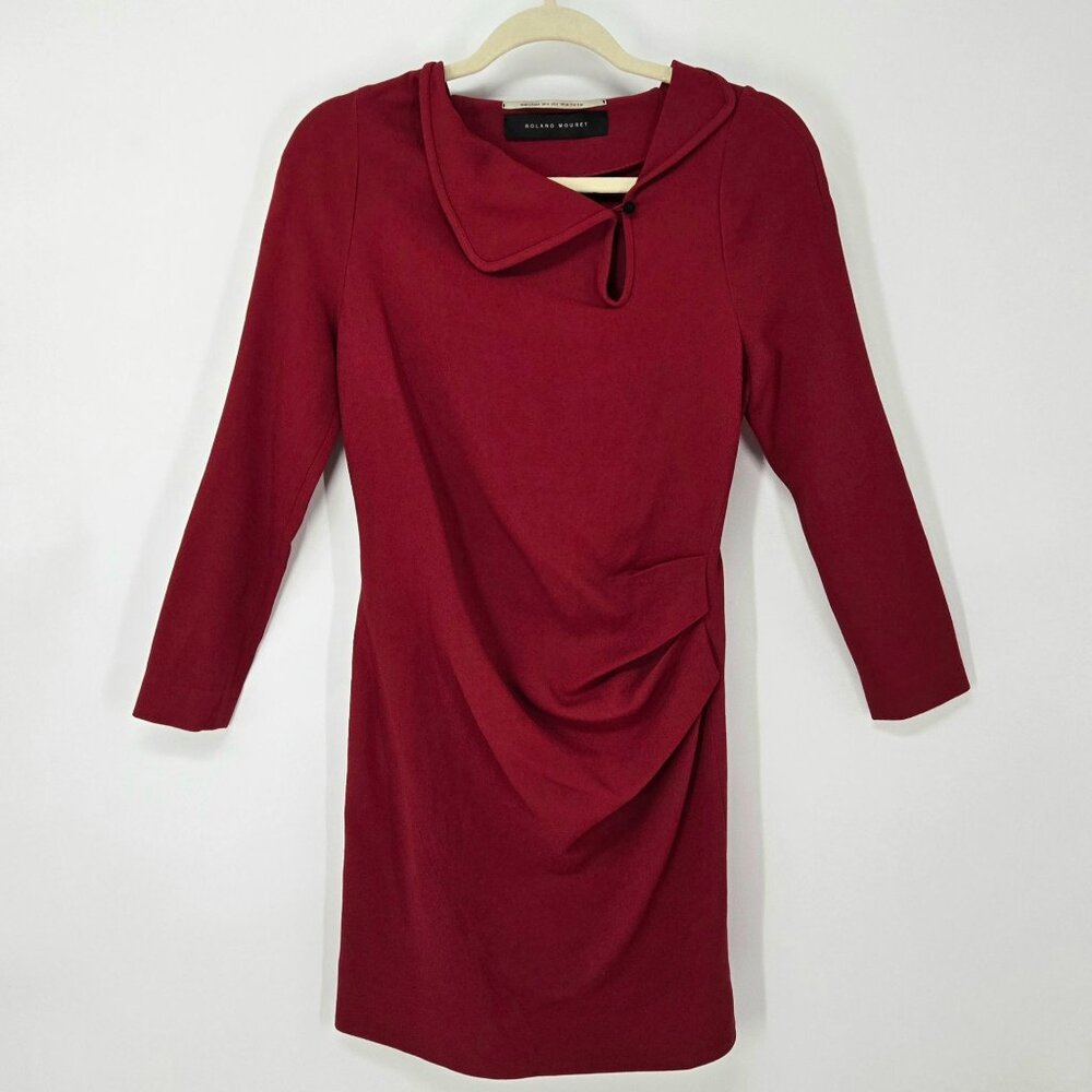 Roland Mouret Red Sheath Dress Cocktail Ruched Side Christmas Women's Size 6